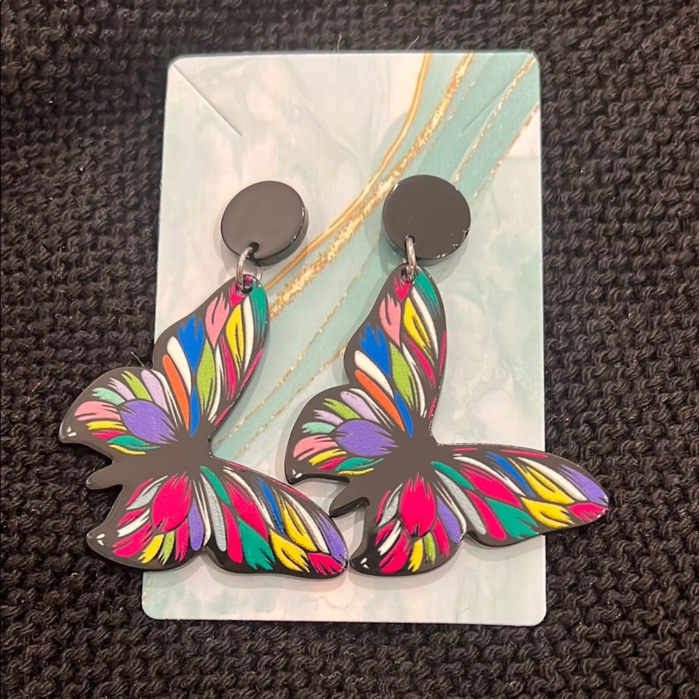 Multicolor Butterfly Acrylic‎ Drop Earrings Black Statement Dangle Jewelry New